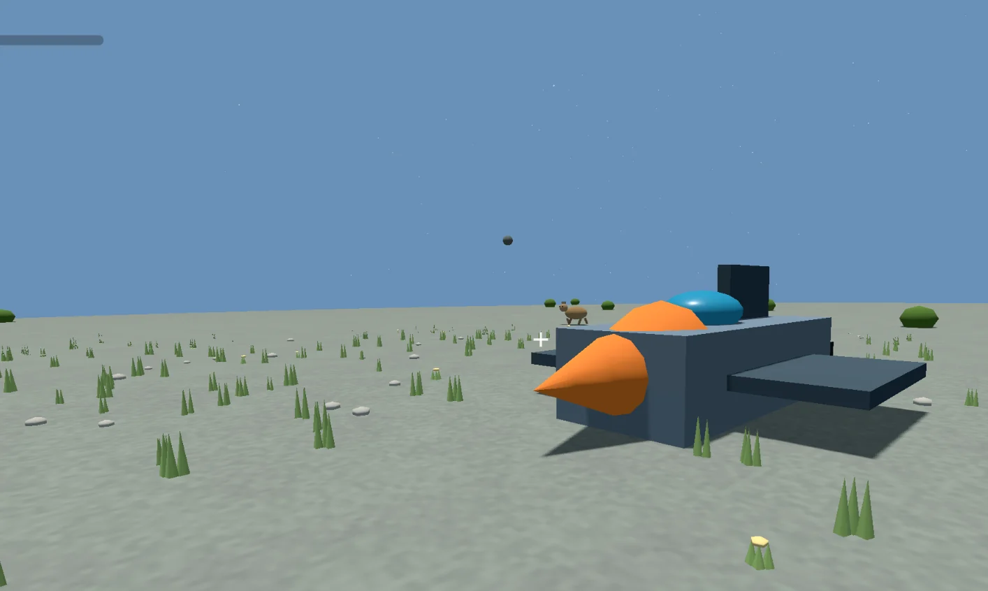 Prototype spacecraft on pale terrain with sparse grass